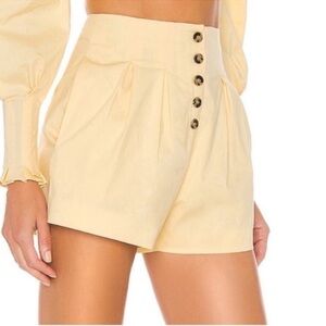 Camila Coelho Hermosa Pleated Cotton Shorts Revolve High Rise Size XL Yellow